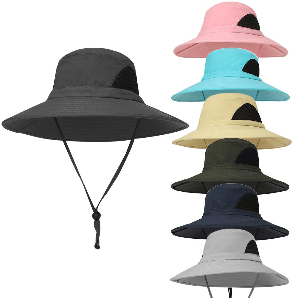 Mũ rộng vành bằng nylon nhẹ chất lượng cao, chống nắng , thiết kế lưới 2 bên thoáng khí, có dây rút