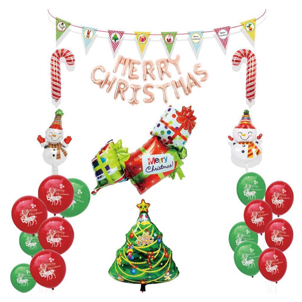 Merry Christmas Party Decorations Set-Banner Balloons,Foil & Latex Balloon