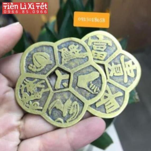 Đồng Tiền xu Hoa Mai phong thủy may mắn Mai Hoa Kim Tiền.