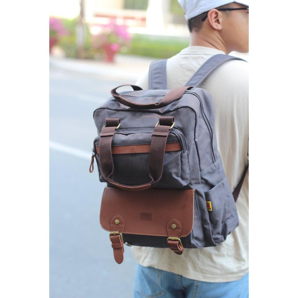 Balo du lịch, balo laptop thiết kế unisex chất bố bền đẹp, nhiều ngăn tiện dụng - BOM