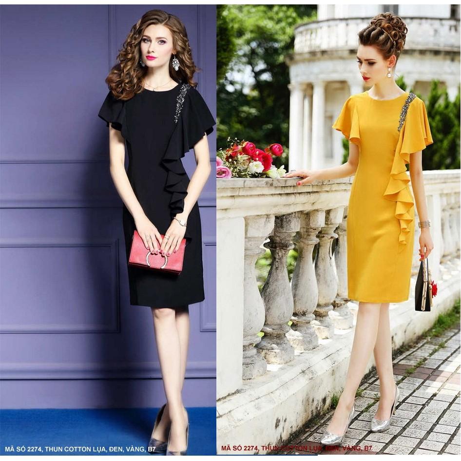 Đầm Dún Vai Đính Bèo Bên Hông