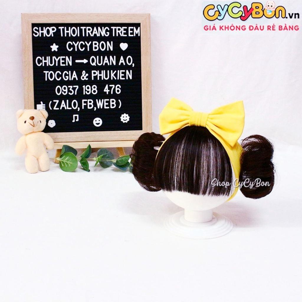 Băng Đô Turban Tóc Giả Cho Bé Gái Thun Cotton Nơ Vàng Kèm Tóc Mái Và Tóc Giả 2 Bên - Có Đủ Size Kể Cả Sơ Sinh !