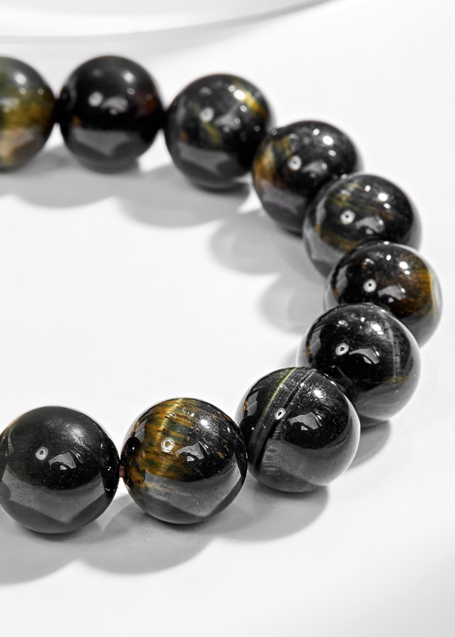 Vòng Tay Nam Đá Mắt Hổ Xanh Đen Phối Tỳ Hưu Bạc Mạ Vàng 24K Ngọc Quý Gemstones