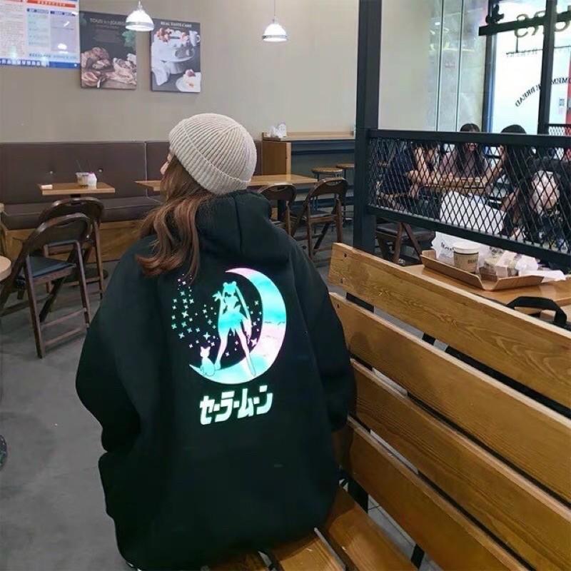 Áo Khoác Hoodie Nỉ Bông Ngoại in Phản quang Thủy Thủ Mặt Trăng - Form rộng Unisex Nam Nữ Couple