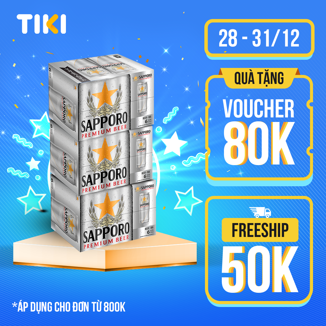 Combo 03 Thùng Bia Sapporo Premium - 6 Lon 650Ml