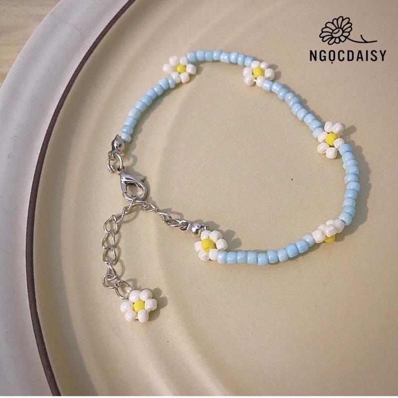 N44 Vòng tay handmade hoa cúc Daisy màu xanh dương phong cách Hàn Quốc xinh xắn