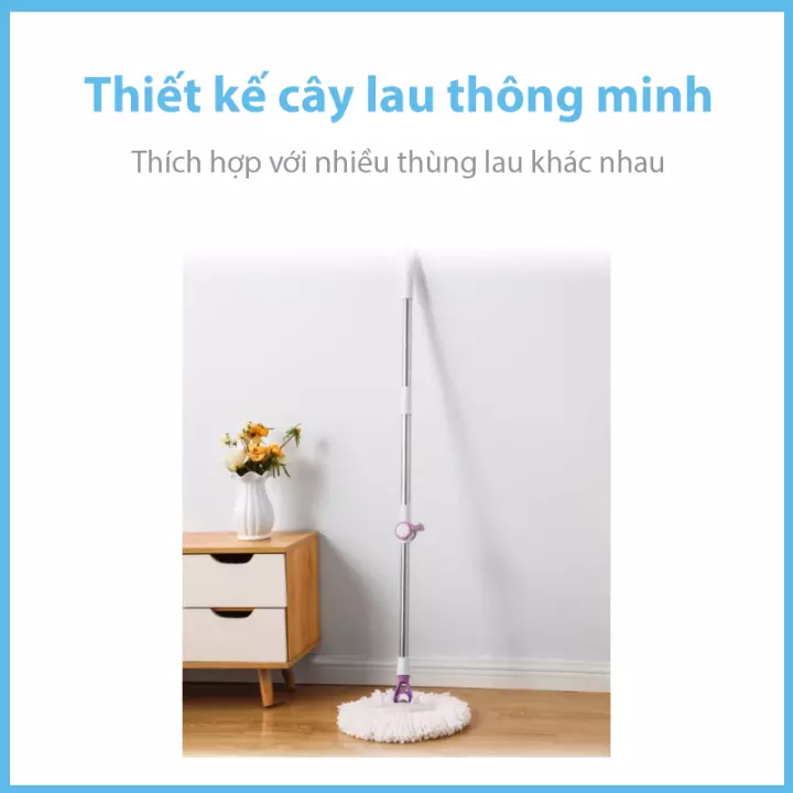 Combo 3 Bông Lau + 1 Cây Lau Nhà Đơn MyJae Sợi Microfiber Xoay 360 Độ Phù Hợp Cho Nhiều Loại Thùng Lau 134cm