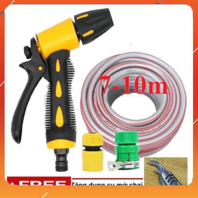 Vòi Xịt️Evoucher Bộ dây vòi xịt nước rửa xe, tưới cây , tăng áp 3 lần, loại 7m, 10m 206319 cút sập, + mở chai
