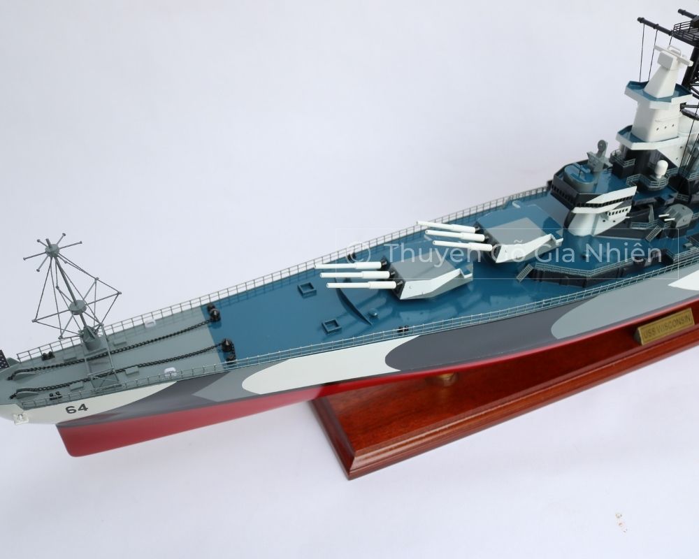 Mô Hình Thuyền Gỗ Phong Thủy Dạng Thuyền Chiến USS WISCONSIN BB64 Chính Hãng Hàng Xuất Khẩu Chất Lượng Cao