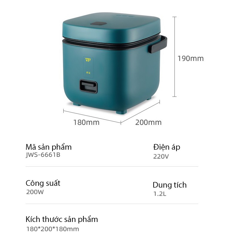 Nồi cơm mini 1.2l  dùng cho 1,2 người  , sinh viên, học sinh, độc thân có ổ cắm đa năng đi kèm  D777