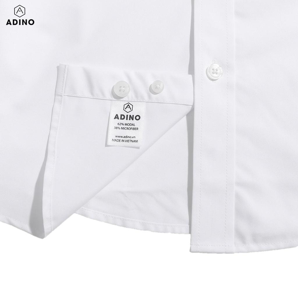 Áo sơ mi nam công sở dài tay ADINO màu trắng vải nến lụa sợi sồi Modal cao cấp dáng công sở slimfit SM03