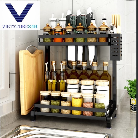 KỆ GIA VỊ 2 TẦNG INOX SƠN TĨNH ĐIỆN