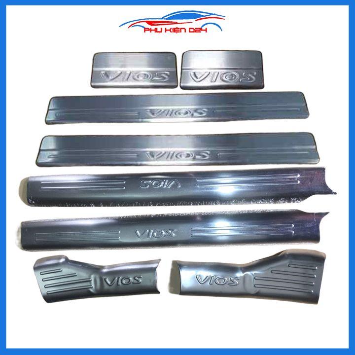 Bộ ốp bậc cửa trong ngoài nẹp bước chân Vios 2014-2015-2016-2017 Inox chống trầy trang trí xe