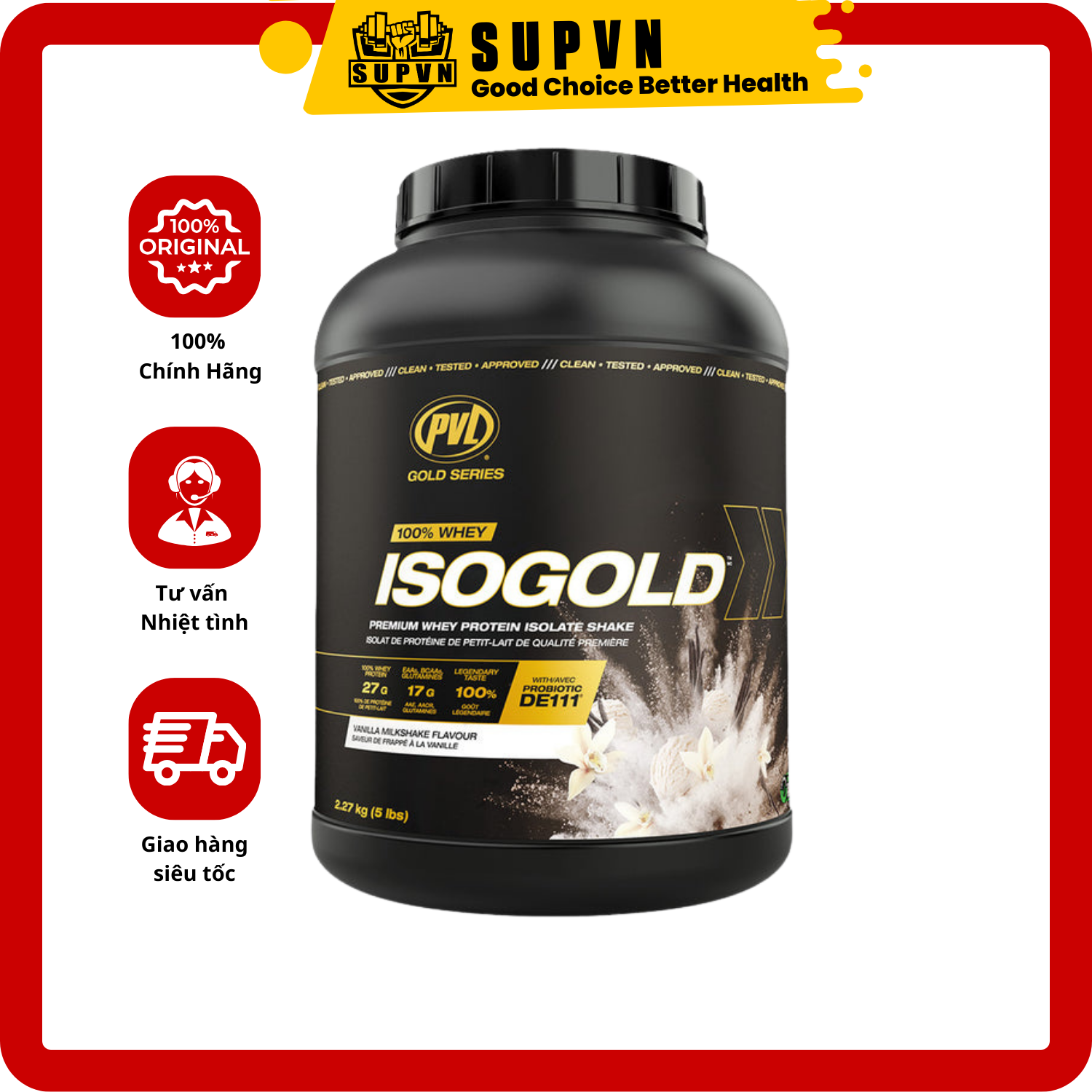 Iso Gold PVL 5lbs - Sữa Tăng Cơ, Giảm Mỡ Cao Cấp - Vanilla Milkshake