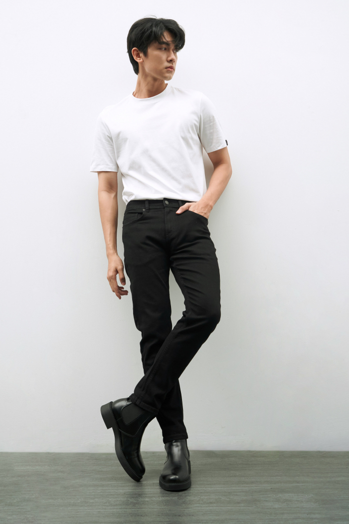 Quần Jean nam Routine màu đen form slimfit có độ co giãn 10F20DPA102CR2