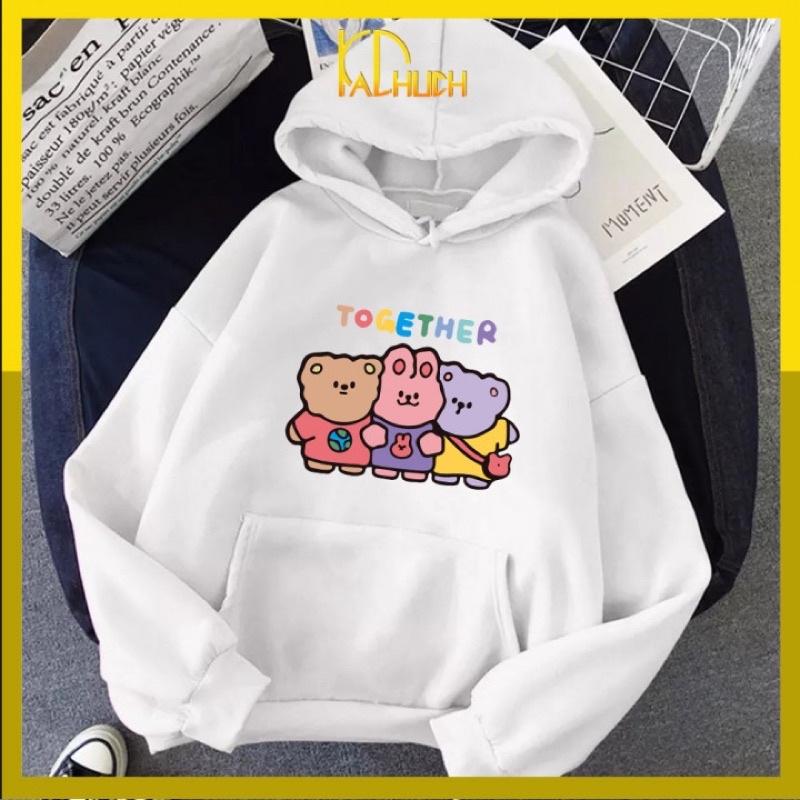 Áo khoác hoodie in TOGETHER nhiều màu vải nỉ size 40-70kg cho cả nam và nữ