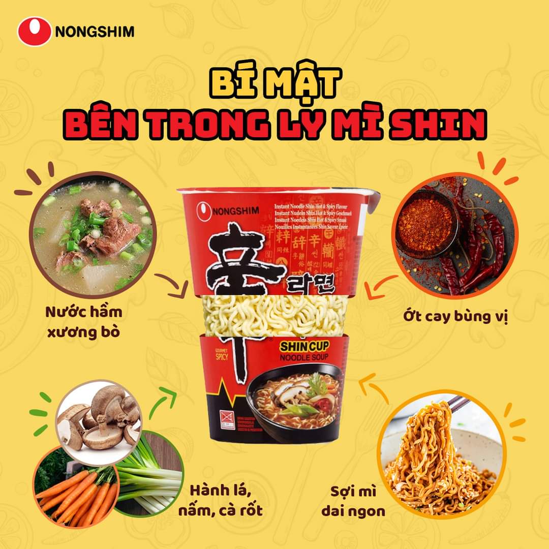 Combo 3 ly - Mì ly Shin Ramyun 68g (Nongshim Hàn Quốc)