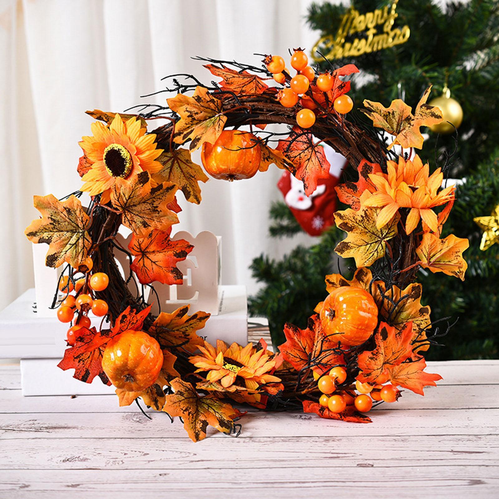 Fall Wreath for Front Door Porch Autumn Wreath Artificial Wreath Maple Leaves Wreath Harvest Wreath for Wall Farmhouse Decor