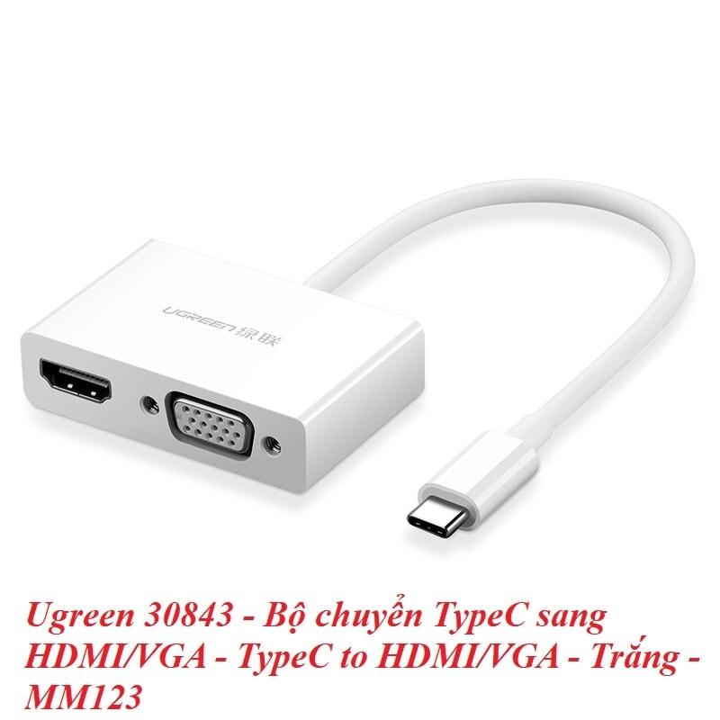 Ugreen UG30843MM123TK 15CM màu Trắng Bộ chuyển đổi TYPE C sang HDMI + VGA vỏ bọc nhựa ABS - HÀNG CHÍNH HÃNG