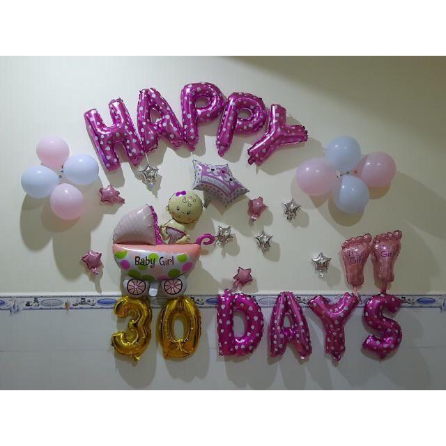 Set bong bóng phụ kiện trang trí tiệc đầy tháng, full month, happy 30 days cho bé trai bé gái - BOBABO