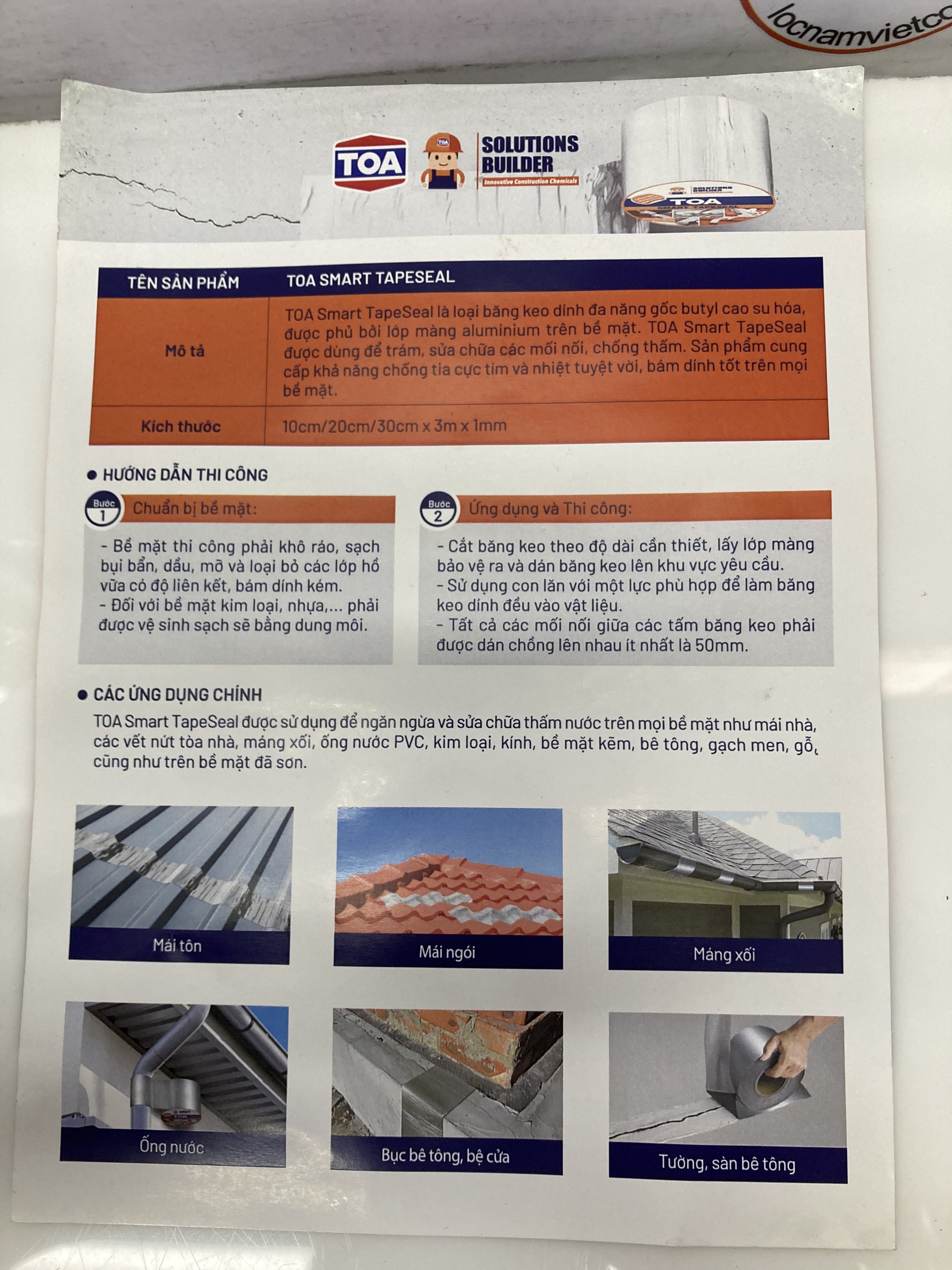 Keo chống thấm, Chống dột TOA Smart TapeSeal