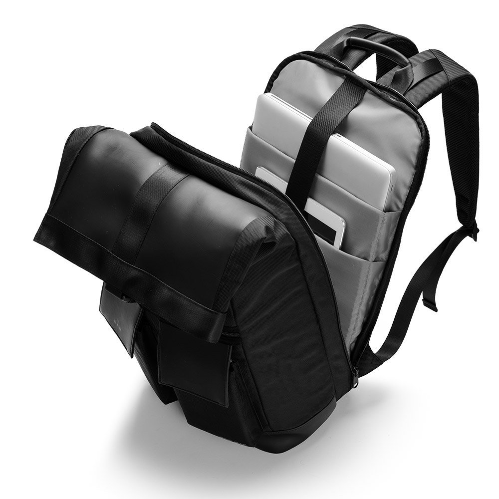 Balo laptop 17” KINGBAG HORIZON sành điệu, Gaming, Office, Travel, thiết kế độc đáo, vải trượt nước, đai buộc vali, màu đen - Hàng chính hãng