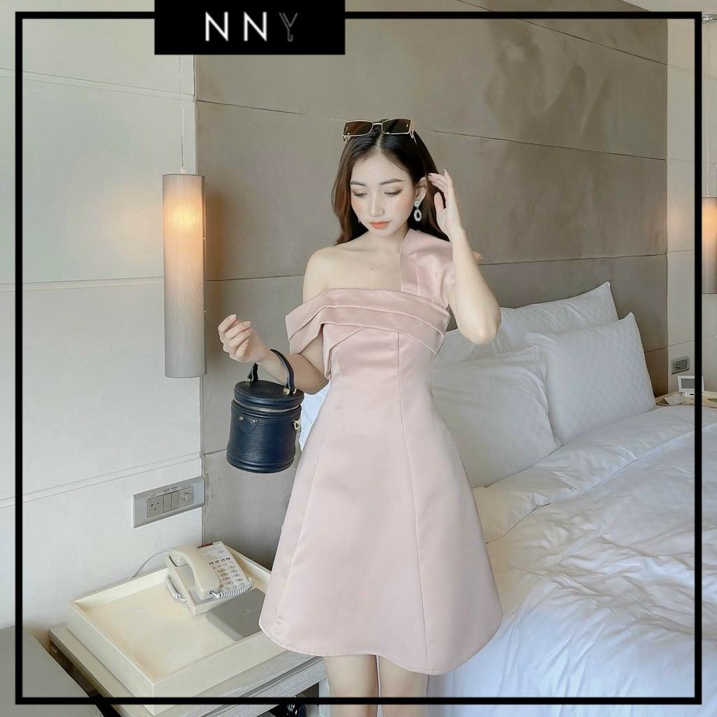 Váy xòe màu hồng nhạt đứng dáng, may 2 lớp GINA DRESS - V064