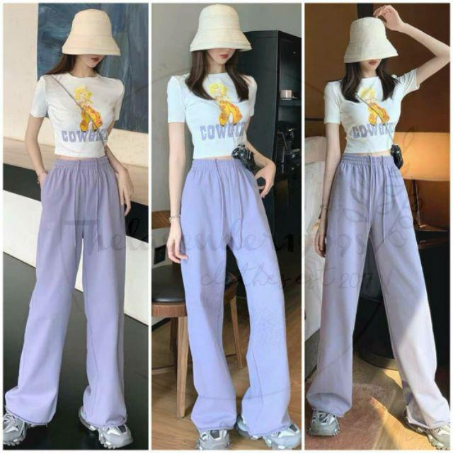 SET ÁO CROPTOP + QUẦN ỐNG RỘNG Tím COWGIRL