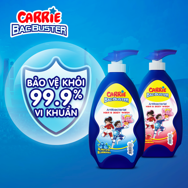 Combo Sữa Tắm Gội Sạch Khuẩn Carrie Junior BacBuster: Strawberry 700g + Blueberry 280g