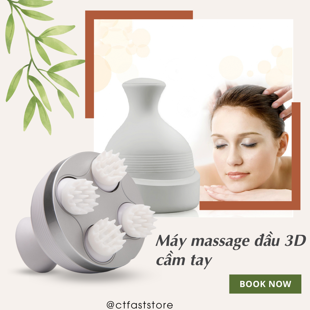 Máy massage đầu 3D đa năng CTFAST 01: Dụng cụ mát xa mini thư giãn da đầu hỗ trợ tăng lưu thông khí huyết giảm căng thẳng mệt mỏi, mất ngủ, suy giảm trí nhớ, 4 đầu massage phù hợp với cả người tóc yếu, pin sạc tiện dụng