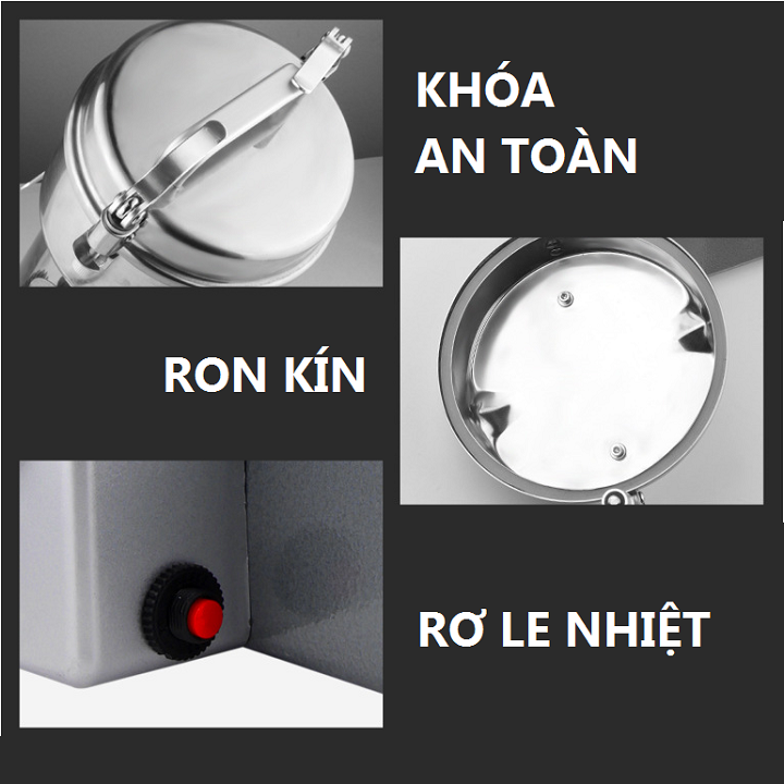 Máy Xay Bột Ngũ Cốc Khô, Máy Xay Bột Tinh Bột Nghệ Ngũ Cốc Tam Thất Nắp Gài INOX