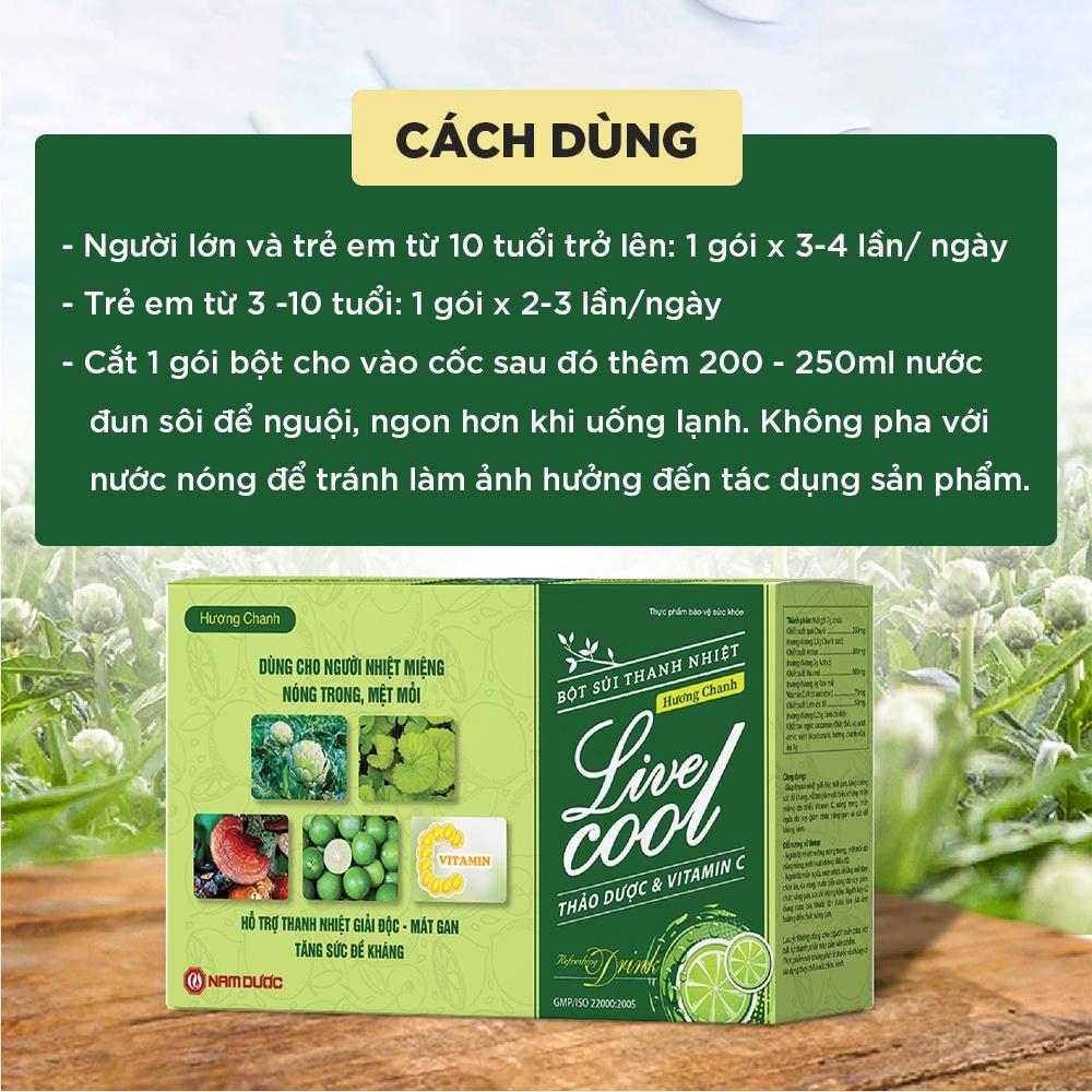 Bột sủi thanh nhiệt Livecool Nam Dược - Hương chanh hỗ trợ giải độc, mát gan, tăng sức đề kháng- hộp 10 gói