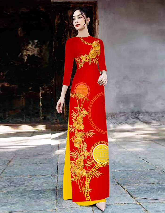 Áo dài cách tân In 3D họa tiết Trúc thọ sang trọng AD021- Lady fashion