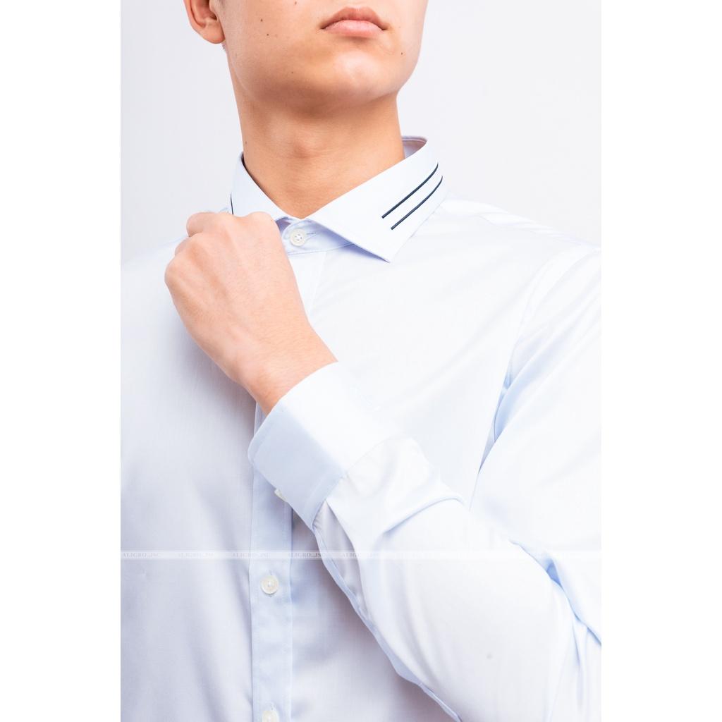 Hình ảnh Áo sơ mi nam dài tay ALIGRO cổ bẻ dáng ôm body 100% chất cotton chống nhăn xanh ALGS217
