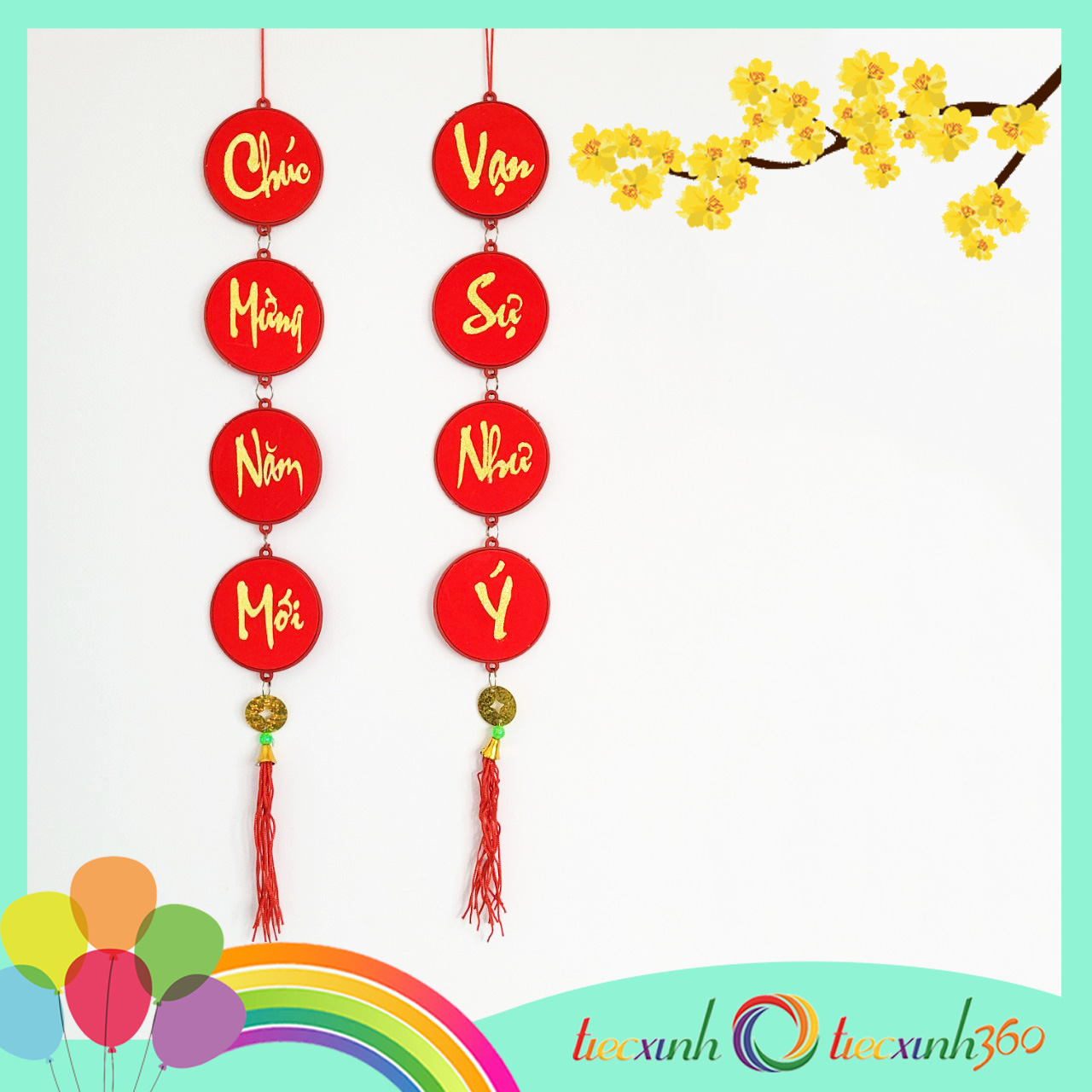 Cặp liễn đối chúc tết hình tròn 7 x 50 cm