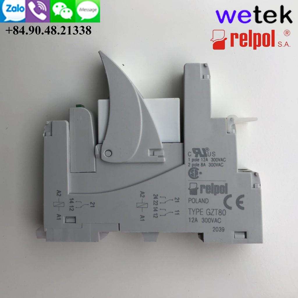 Rờ le loại mỏng 15mm 220Vac, tiếp điểm 2 cặp 8A Relpol PI84-230AC-M93G