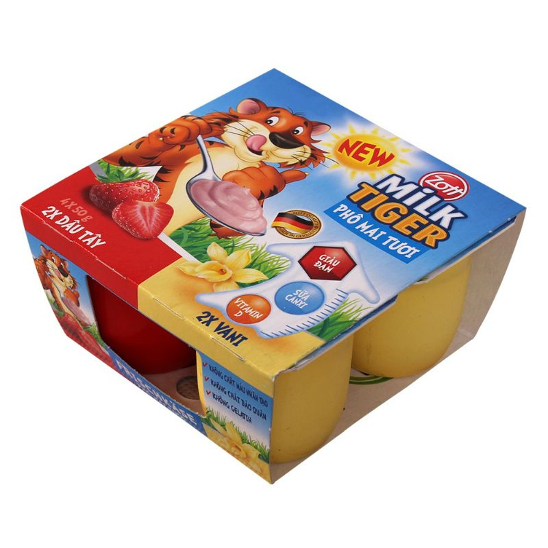 Lốc 4 Hộp Phô Mai Tươi Milk Tiger Dâu – Vani 50GHộp-4014500513584