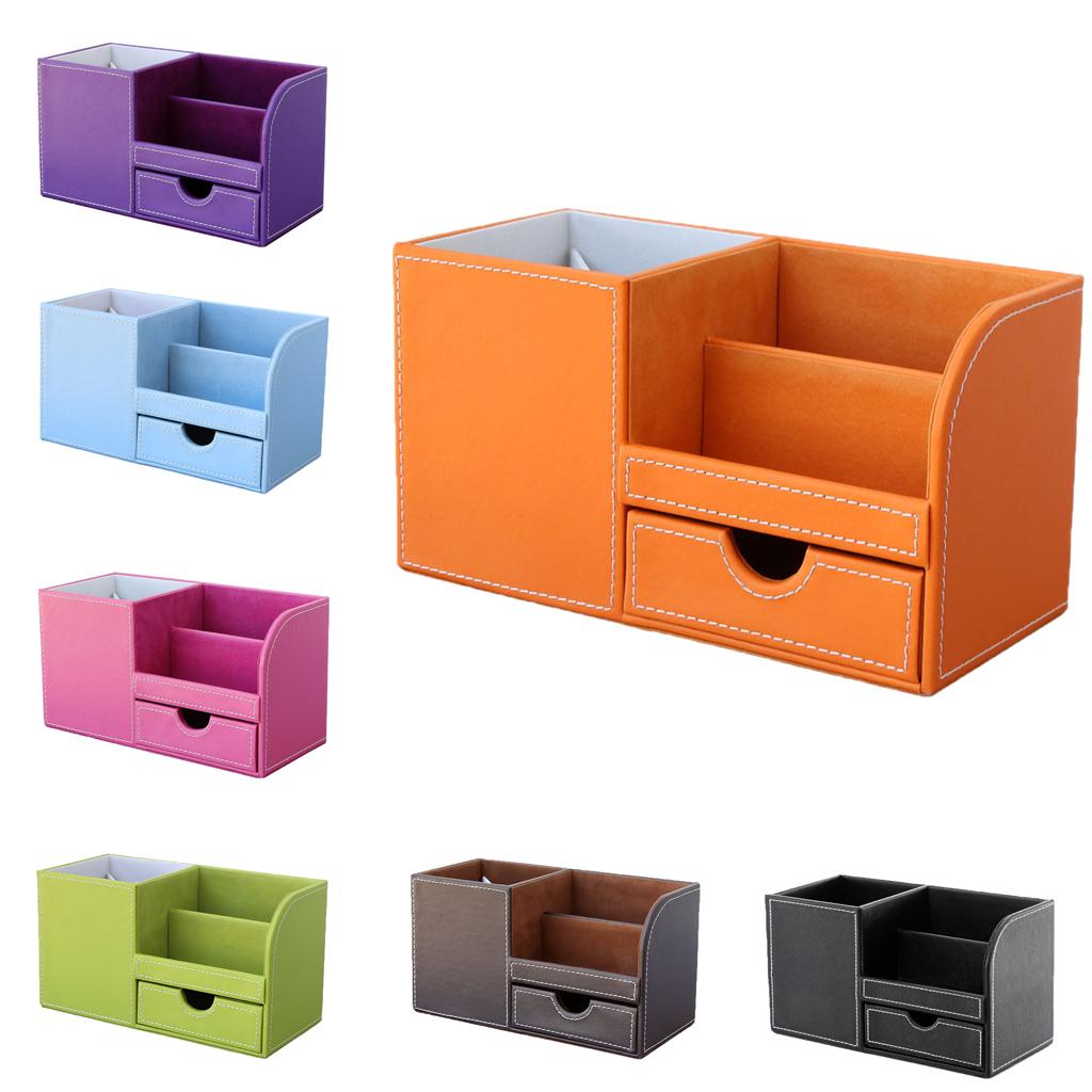 Multi-function PU Leather Desk Stationery Organizer Storage Box Pen/Pencil ,Cell phone, Business Name Cards Remote Control Holder