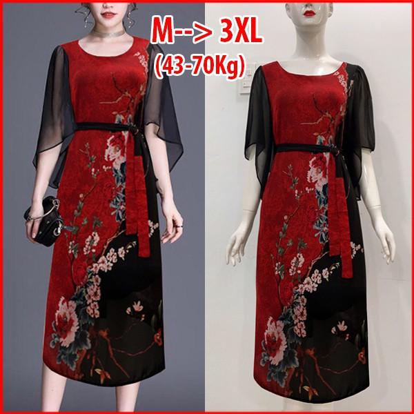 ️Big Size️Đầm Dự Tiệc Trung Niên Phối Họa Tiết Hoa Dáng Suông Sang Trọng Size S -&gt; 5XL