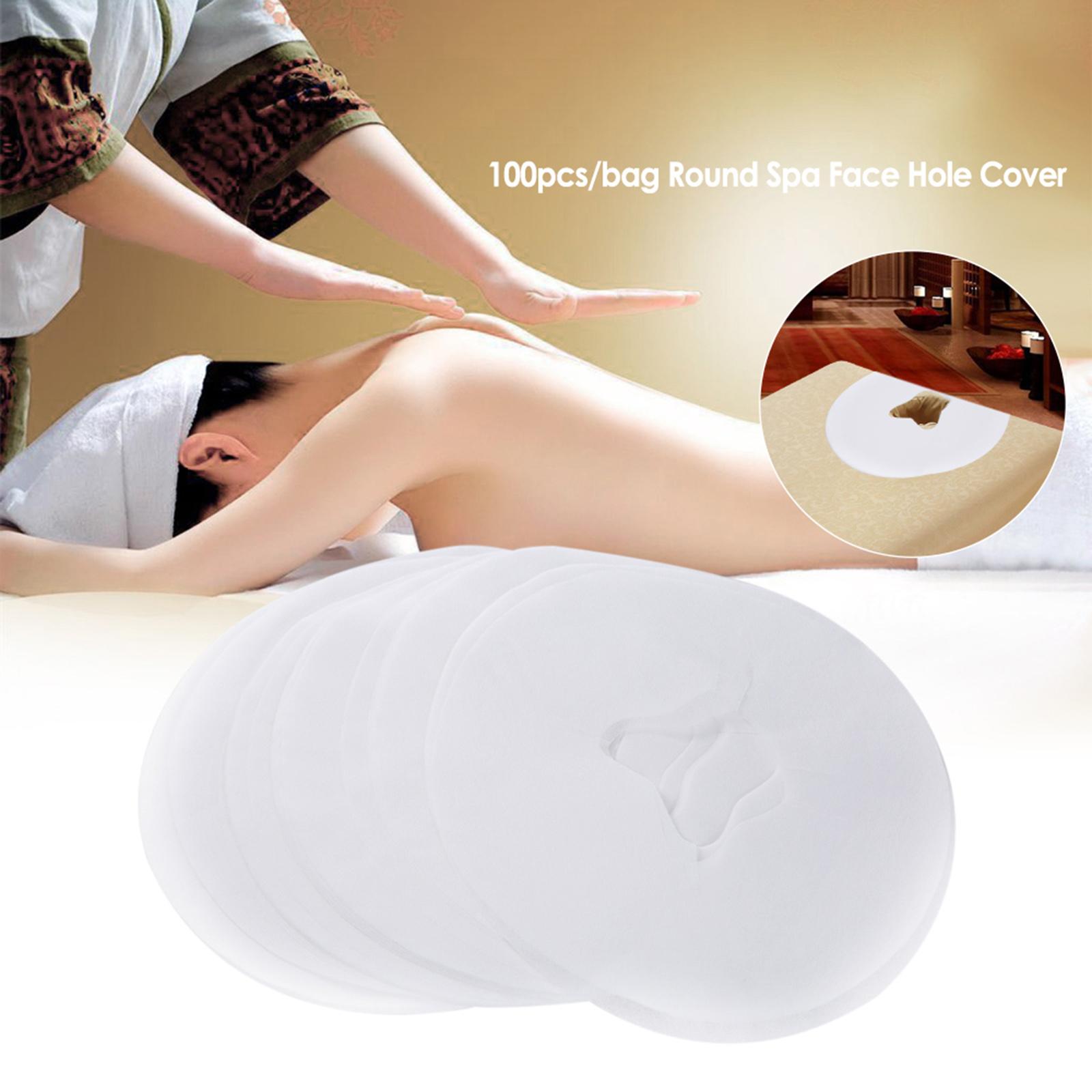 100 tấm phủ bàn trải giường có lỗ trên mặt dùng một lần tựa đầu massage, bằng vải không dệt màu trắng