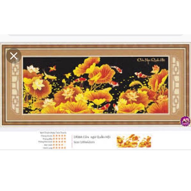 Tranh đính đá Cửu ngư quần hội kt 149x63cm