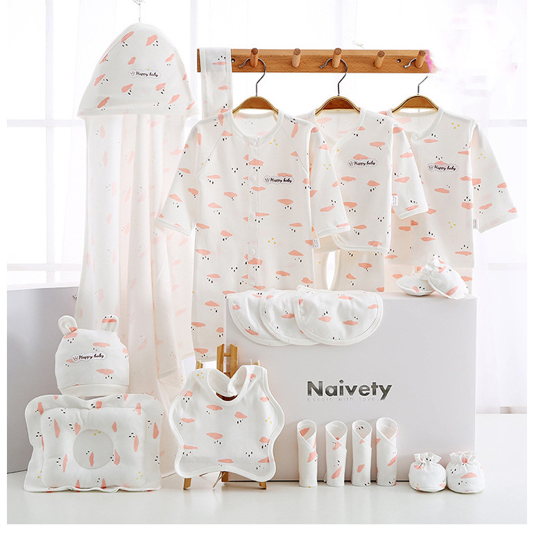 Set đồ sơ sinh quà tặng cho bé gái 21 chi tiết coton có hộp sang chảnh