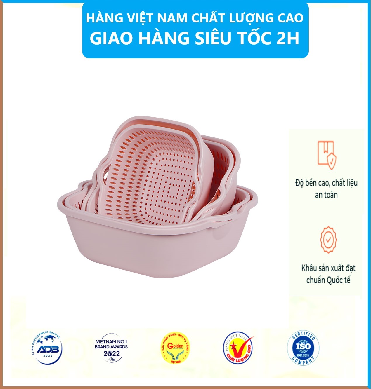Sét Thau Rỗ Nhựa Đựng Rau Củ Quả 6 Món 3 Kích Thước Đa Năng Việt Nhật - Hàng Việt Nam