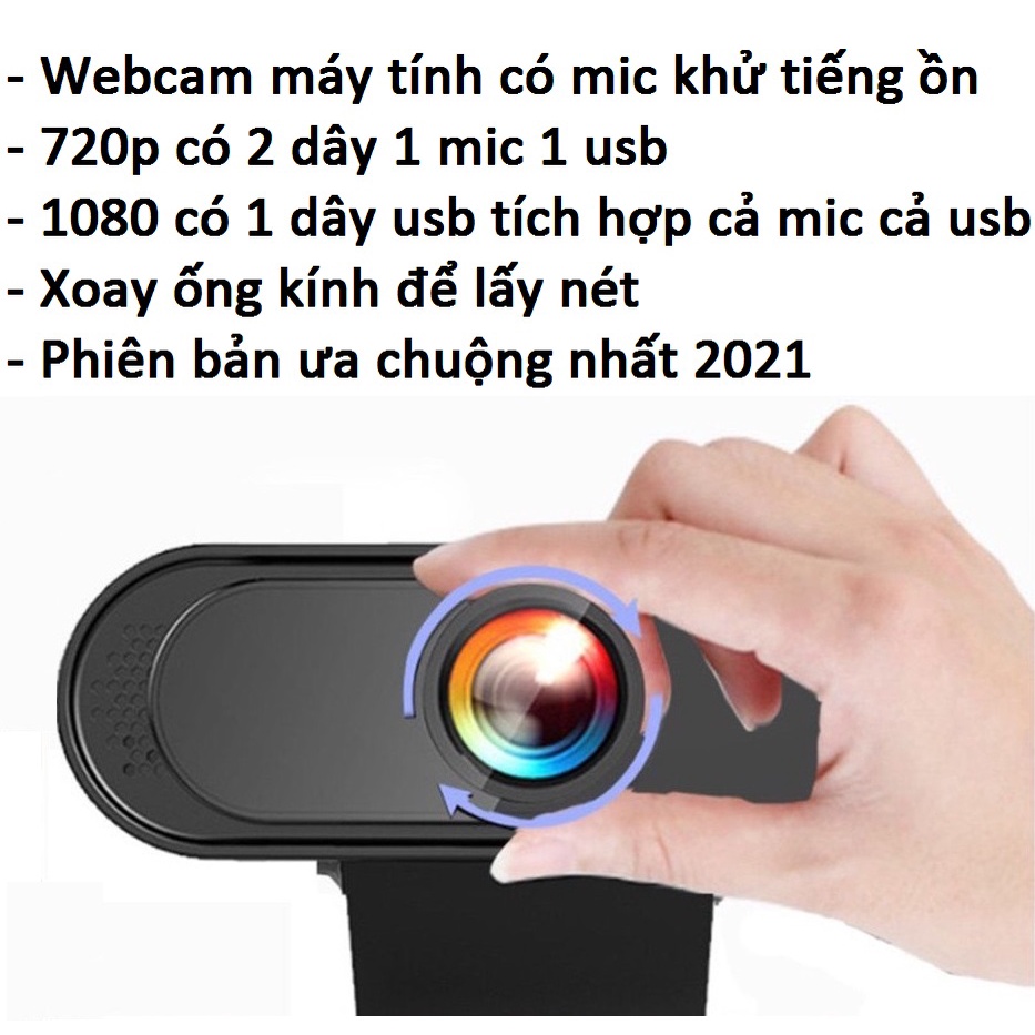 Webcam Máy Tính Có Mic Độ Phân Giải 2.0 Mpx Chuẩn 1080 Pixel Siêu Nét Dành Cho Laptop PC