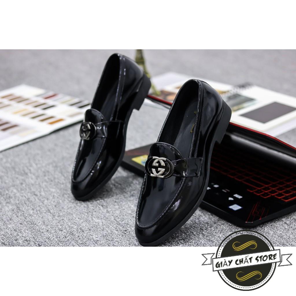 GIÀY LƯỜI NAM CAO CẤP-CHẤT LIỆU DA pu mềm 100%-CÓ ĐAI GC SANG TRỌNG-ĐẾ CAO SU BỀN BỈ CAO 3M-MÃ G020 MÀU ĐEN DA BÓNG