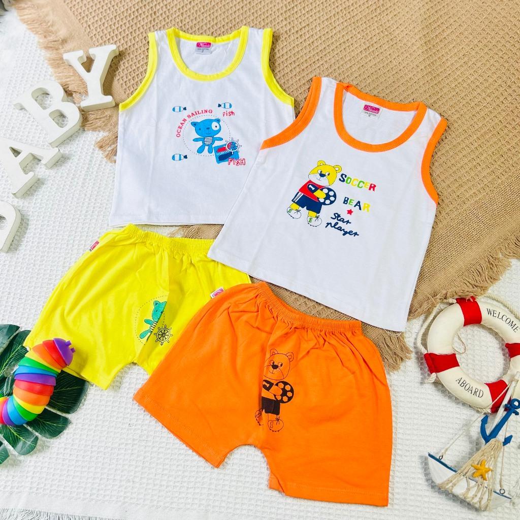 (5-13kg) Bộ Quần Áo Ba Lỗ Cotton Mềm, Thoáng Mát, Thấm Hút Mồ Hôi Cho Bé Trai Mặc Hè - Cam