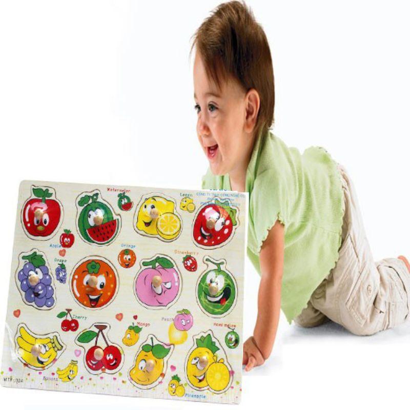Bảng ghép gỗ hình hoa quả có núm gỗ