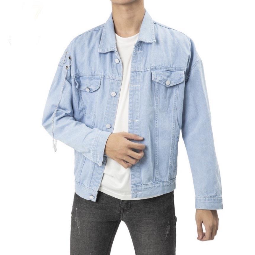 Ái Khiacs Jean Nữ Nam Basic Unisex Phối Xích In Chữ Đẹp Cao Cấp - Áo Khoác Bò