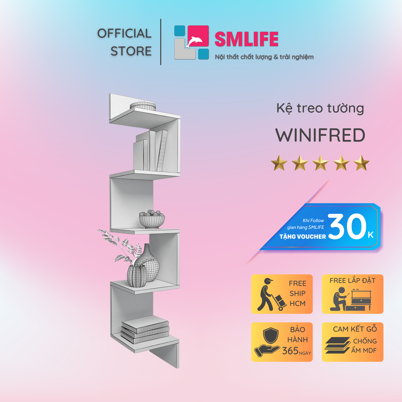 Kệ trang trí kệ để sách gia đình SMLIFE Winifred