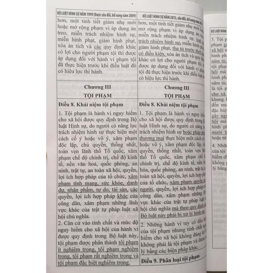 So sánh đối chiếu bộ luật hình sự năm 1999 sửa đổi bổ sung 2009 và Bộ luật hình sự 2015 sửa đổi bổ sung 2017